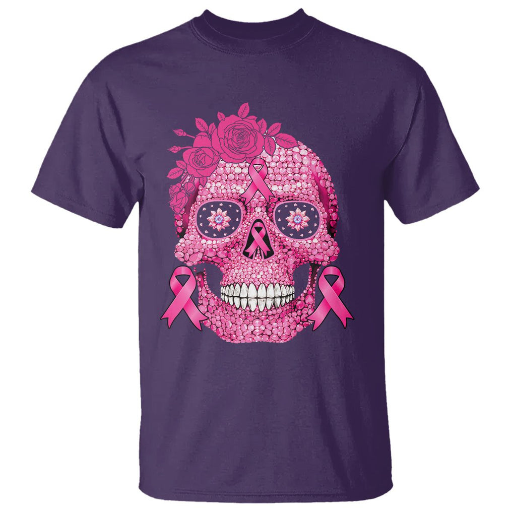 Sugar Skull Breast Cancer T Shirt Pink Ribbon Support Squad Breast Cancer Warrior Girls Women TS02 Purple Printyourwear