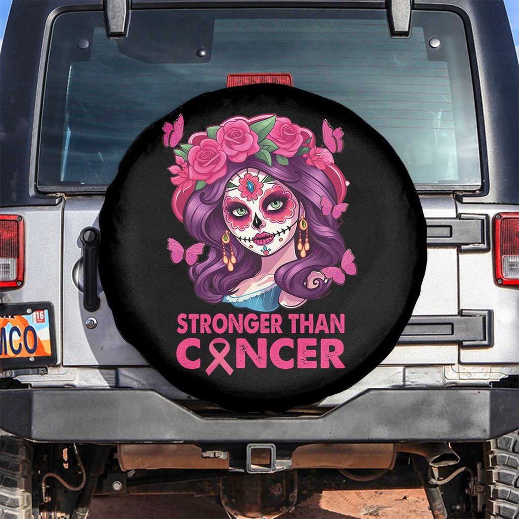 Breast Cancer Warrior Chingona Spare Tire Cover Mexican Pink Ribbon Stronger Than Breast Cancer TS02 No hole Black Print Your Wear