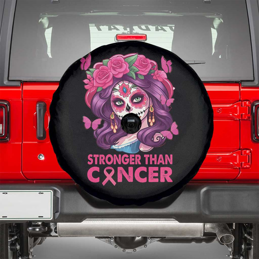 Breast Cancer Warrior Chingona Spare Tire Cover Mexican Pink Ribbon Stronger Than Breast Cancer TS02 Black Print Your Wear