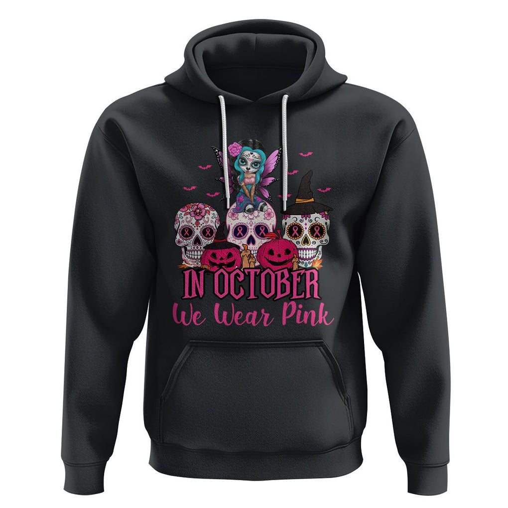 Skull Breast Cancer Hoodie In October We Wear Pink Support Squad Breast Cancer Warrior Survivor TS02 Black Printyourwear