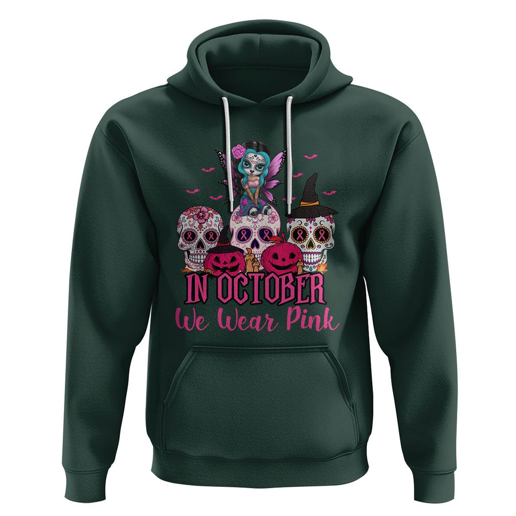 Skull Breast Cancer Hoodie In October We Wear Pink Support Squad Breast Cancer Warrior Survivor TS02 Dark Forest Green Printyourwear