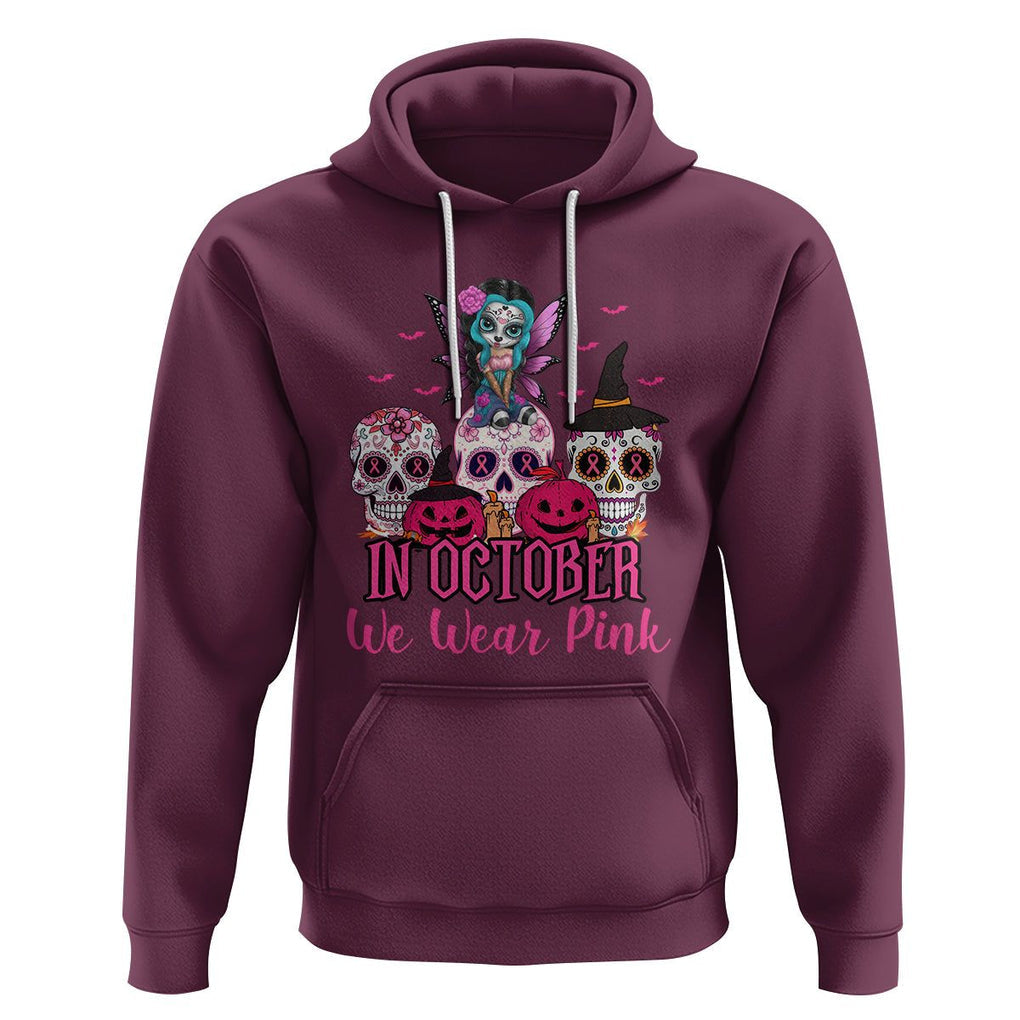 Skull Breast Cancer Hoodie In October We Wear Pink Support Squad Breast Cancer Warrior Survivor TS02 Maroon Printyourwear