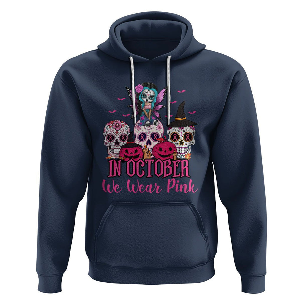 Skull Breast Cancer Hoodie In October We Wear Pink Support Squad Breast Cancer Warrior Survivor TS02 Navy Printyourwear