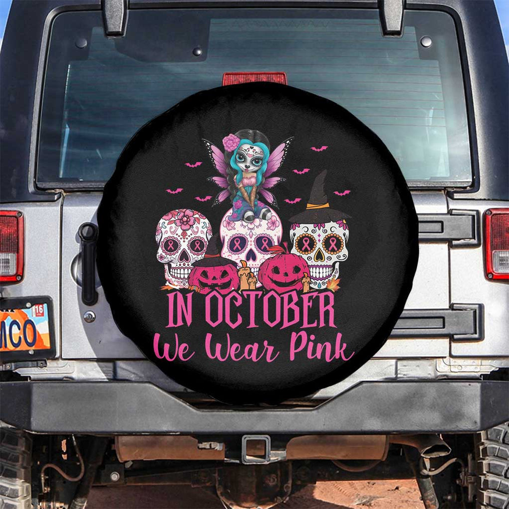 Breast Cancer Skull Spare Tire Cover In October We Wear Pink Support Squad TS02 No hole Black Print Your Wear