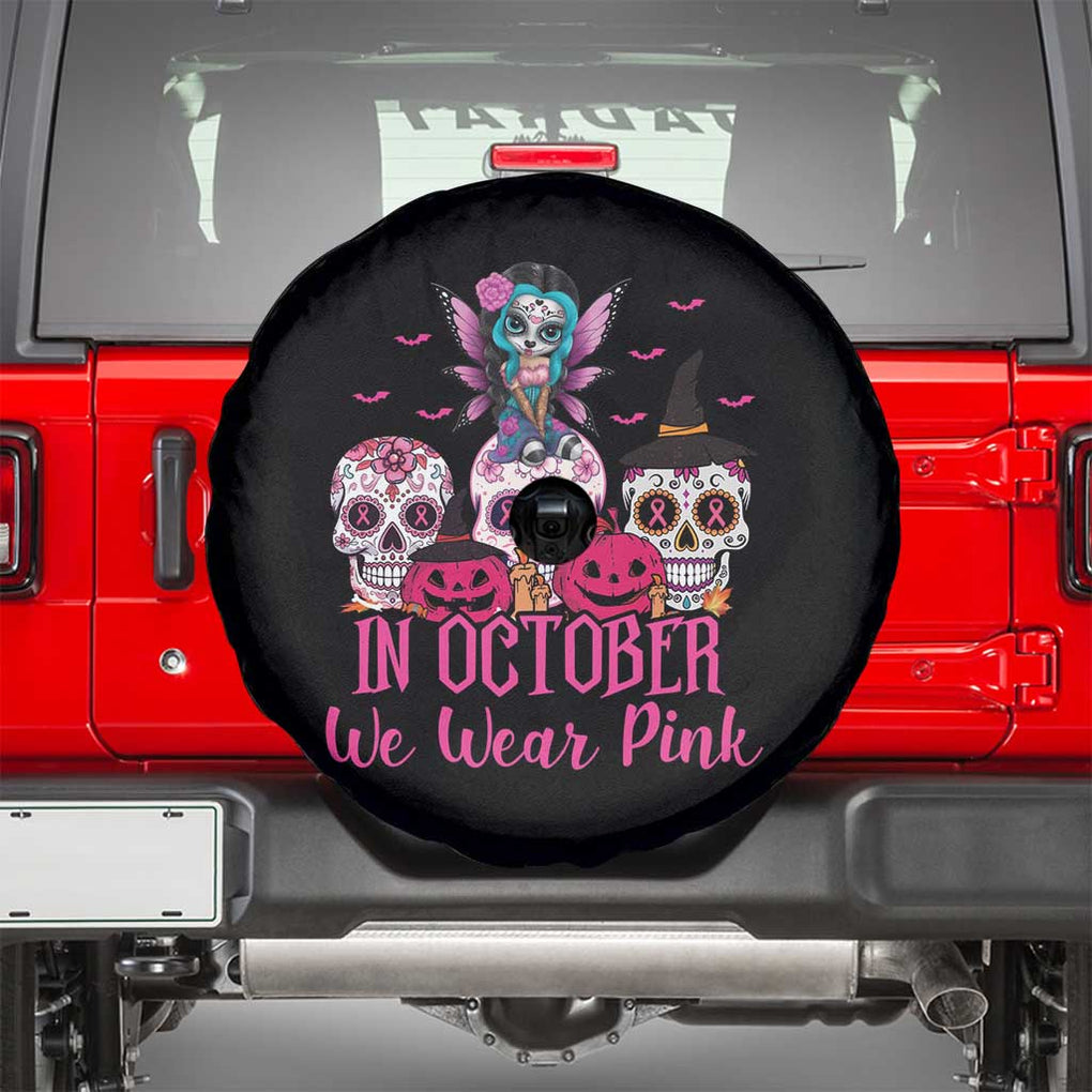 Breast Cancer Skull Spare Tire Cover In October We Wear Pink Support Squad TS02 Black Print Your Wear