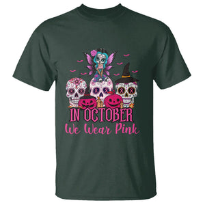 Skull Breast Cancer T Shirt In October We Wear Pink Support Squad Breast Cancer Warrior Survivor TS02 Dark Forest Green Printyourwear