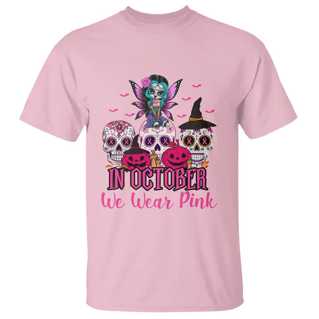 Skull Breast Cancer T Shirt In October We Wear Pink Support Squad Breast Cancer Warrior Survivor TS02 Light Pink Printyourwear