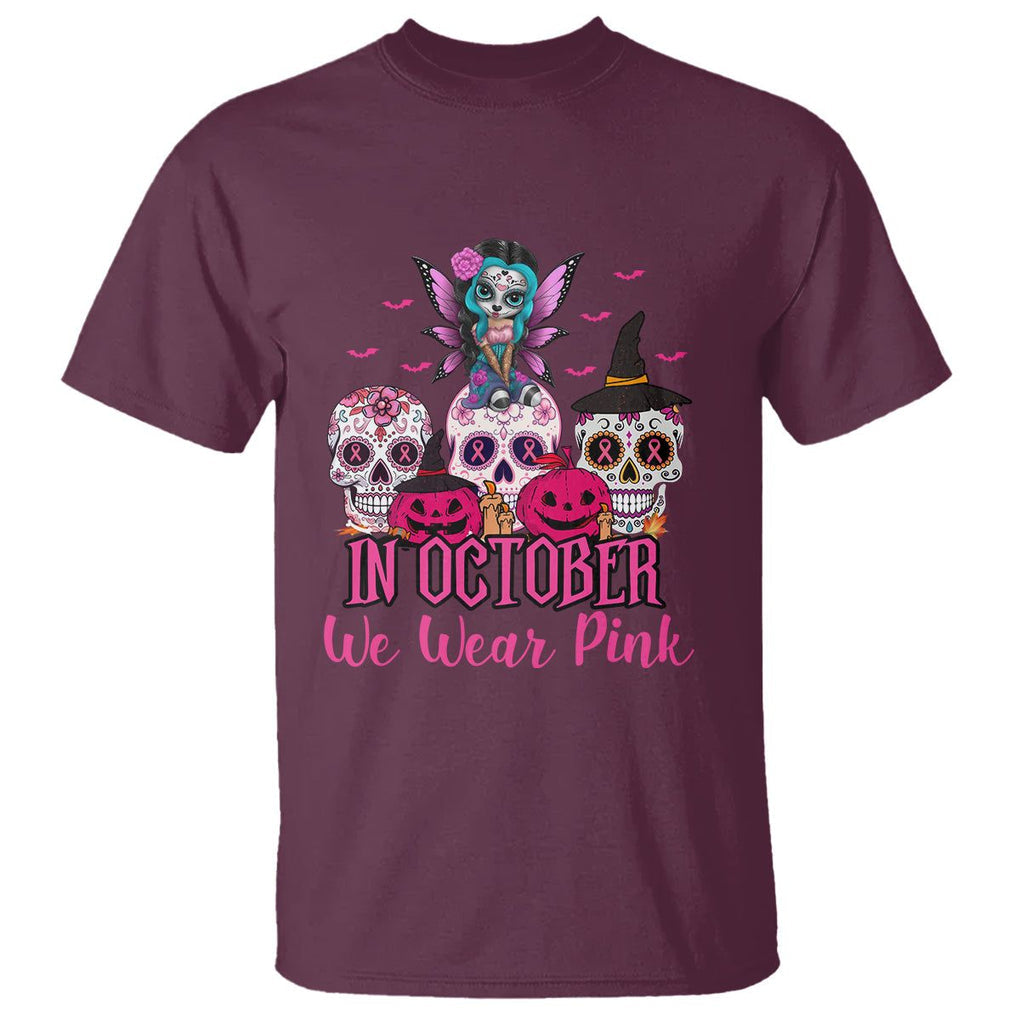 Skull Breast Cancer T Shirt In October We Wear Pink Support Squad Breast Cancer Warrior Survivor TS02 Maroon Printyourwear