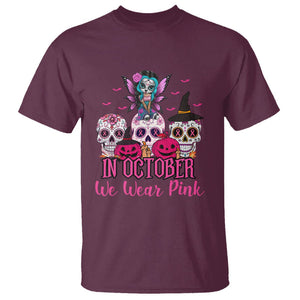 Skull Breast Cancer T Shirt In October We Wear Pink Support Squad Breast Cancer Warrior Survivor TS02 Maroon Printyourwear
