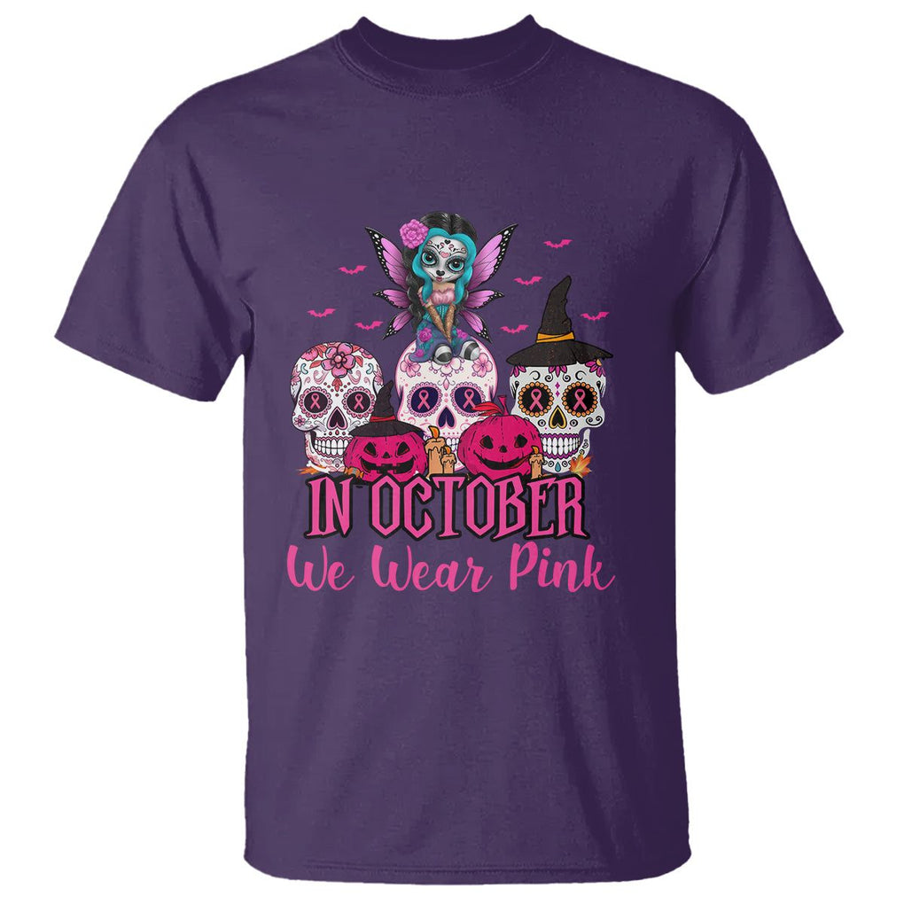 Skull Breast Cancer T Shirt In October We Wear Pink Support Squad Breast Cancer Warrior Survivor TS02 Purple Printyourwear