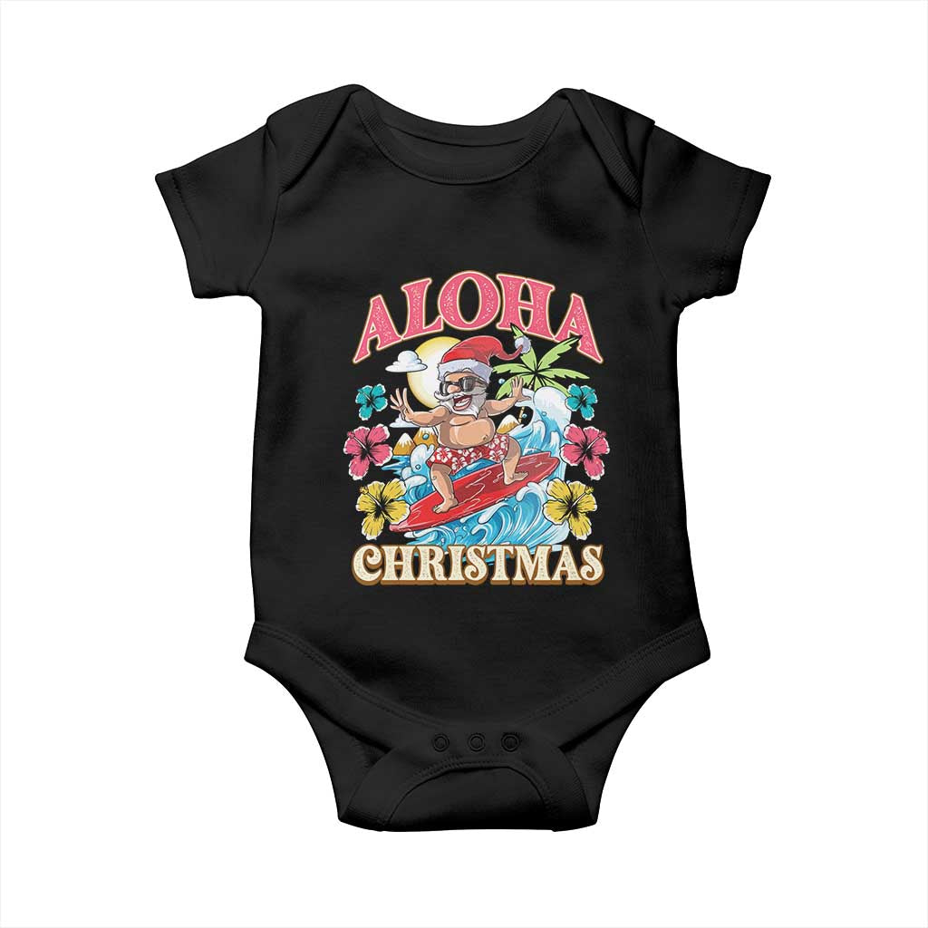 Christmas in Hawaii Baby Onesie Aloha Mele Kalikimaka Hawaiian Tropical Surfing Santa TS02 Black Print Your Wear