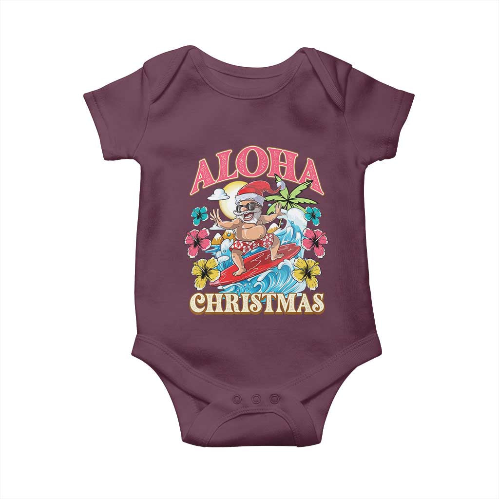 Christmas in Hawaii Baby Onesie Aloha Mele Kalikimaka Hawaiian Tropical Surfing Santa TS02 Maroon Print Your Wear