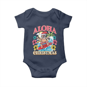Christmas in Hawaii Baby Onesie Aloha Mele Kalikimaka Hawaiian Tropical Surfing Santa TS02 Navy Print Your Wear
