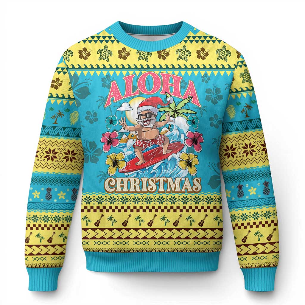 Xmas in Hawaii Ugly Christmas Sweater Aloha Mele Kalikimaka Hawaiian Tropical Surfing Santa TS02 Hawaii Print Your Wear