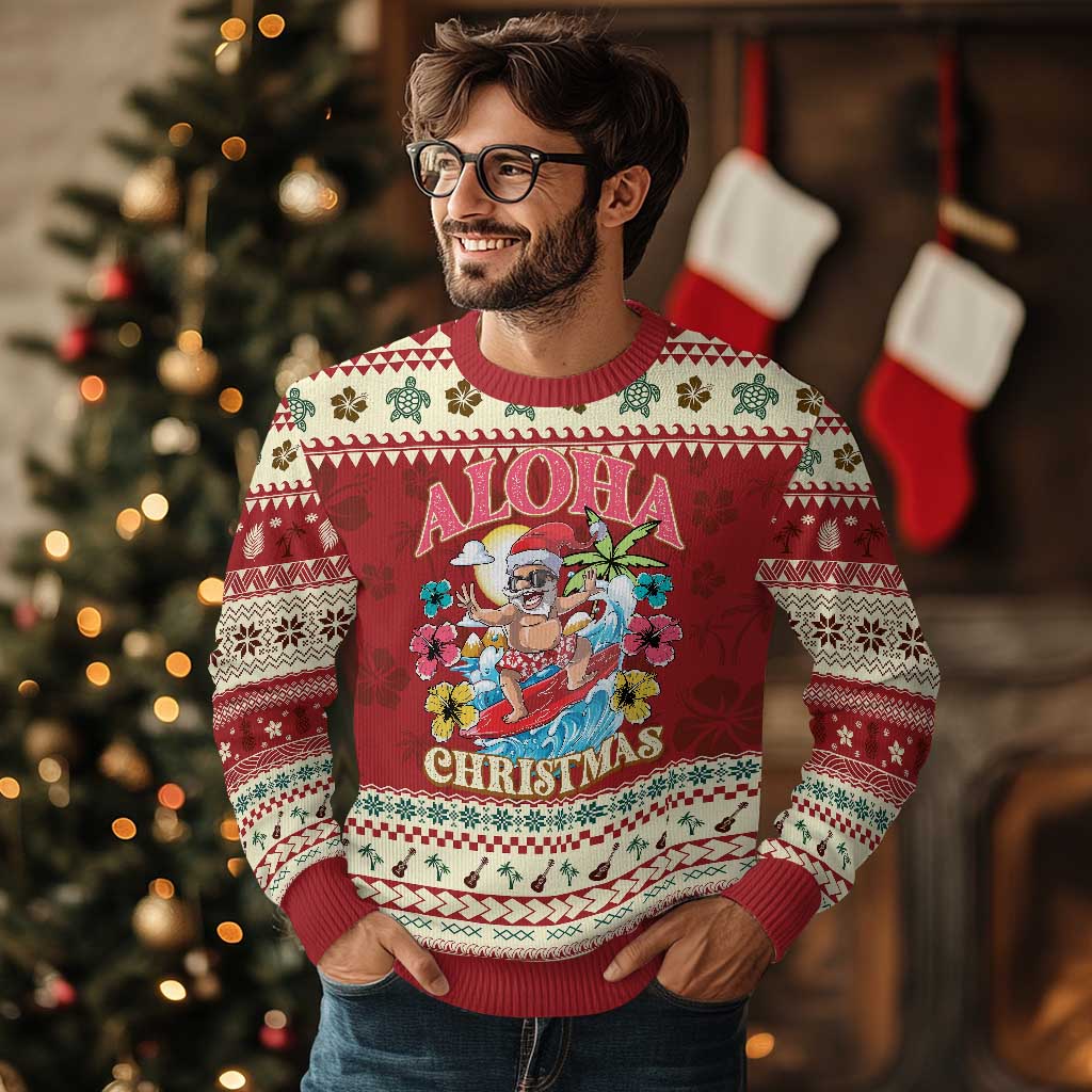 Xmas in Hawaii Ugly Christmas Sweater Aloha Mele Kalikimaka Hawaiian Tropical Surfing Santa TS02 Hibiscus Print Your Wear