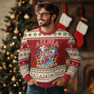 Xmas in Hawaii Ugly Christmas Sweater Aloha Mele Kalikimaka Hawaiian Tropical Surfing Santa TS02 Hibiscus Print Your Wear