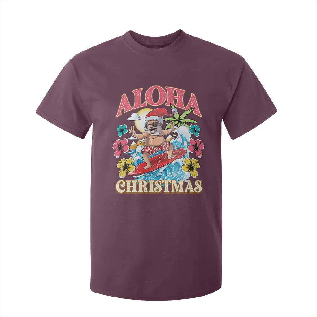 Christmas in Hawaii T Shirt For Kid Aloha Mele Kalikimaka Hawaiian Tropical Surfing Santa TS02 Maroon Print Your Wear