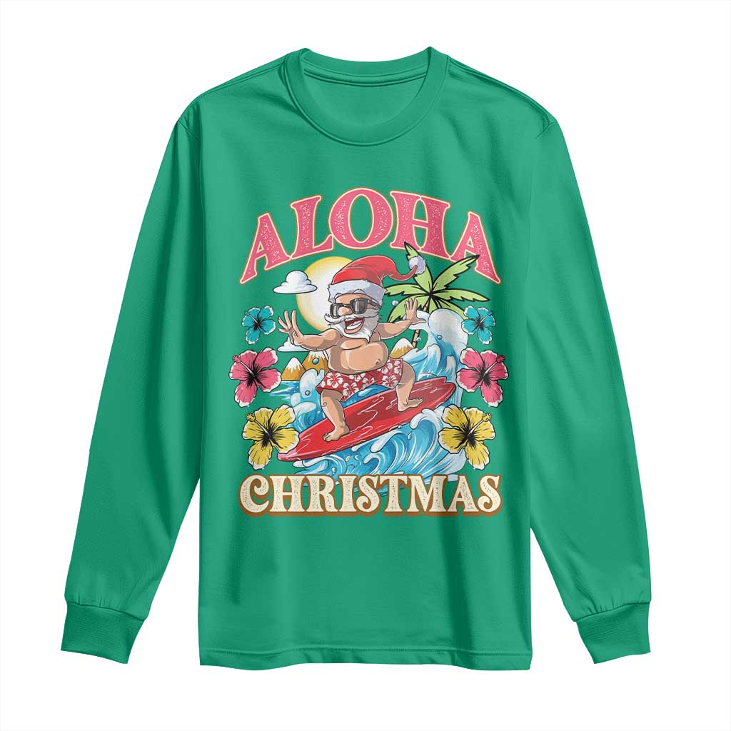 Christmas in Hawaii Long Sleeve Shirt Aloha Mele Kalikimaka Hawaiian Tropical Surfing Santa TS02 Irish Green Print Your Wear