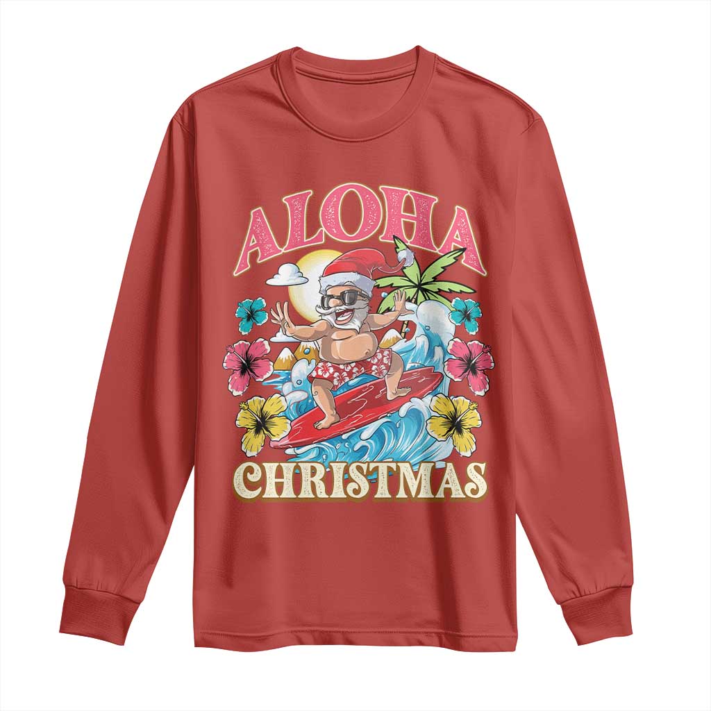 Christmas in Hawaii Long Sleeve Shirt Aloha Mele Kalikimaka Hawaiian Tropical Surfing Santa TS02 Red Print Your Wear
