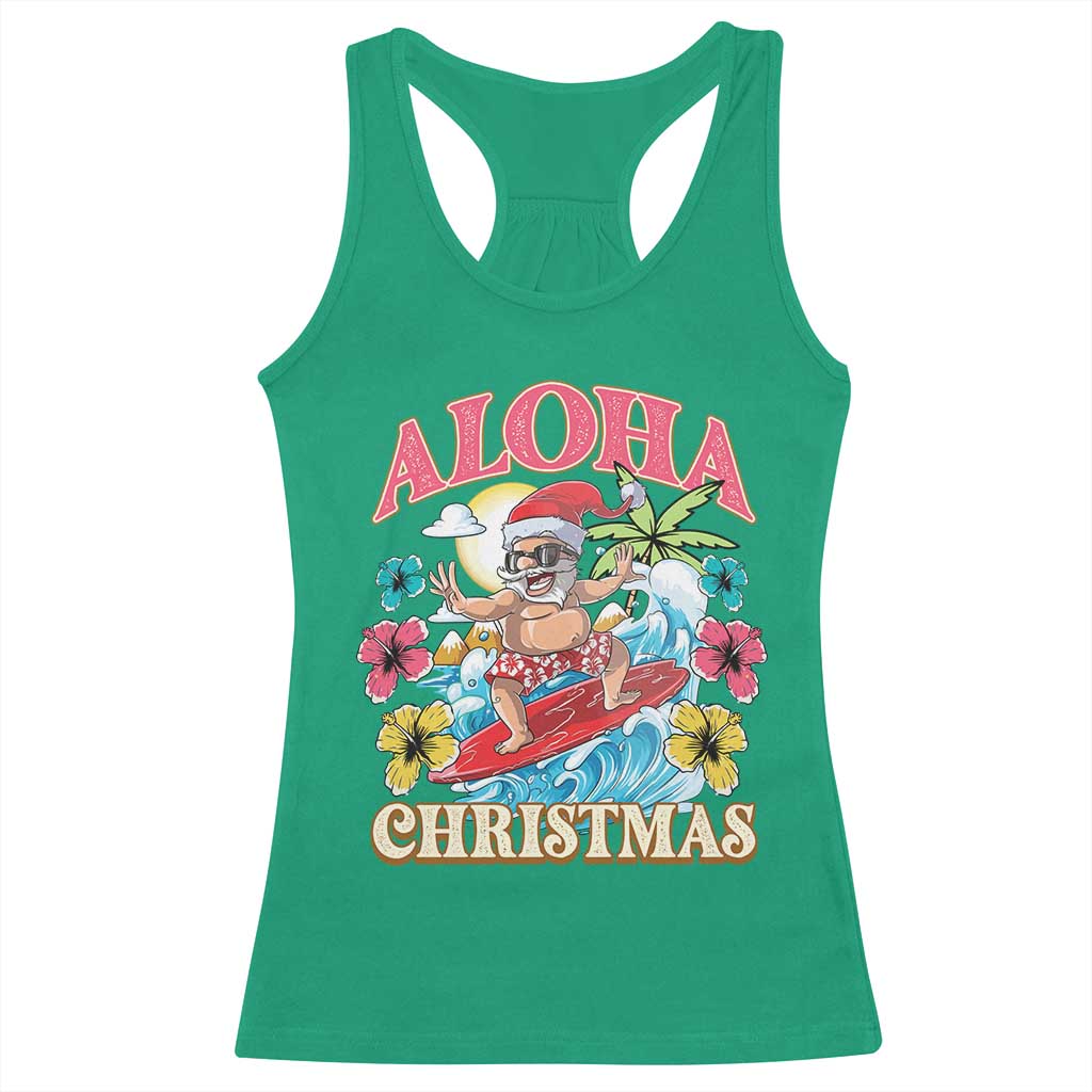 Christmas in Hawaii Racerback Tank Top Aloha Mele Kalikimaka Hawaiian Tropical Surfing Santa TS02 Irish Green Print Your Wear