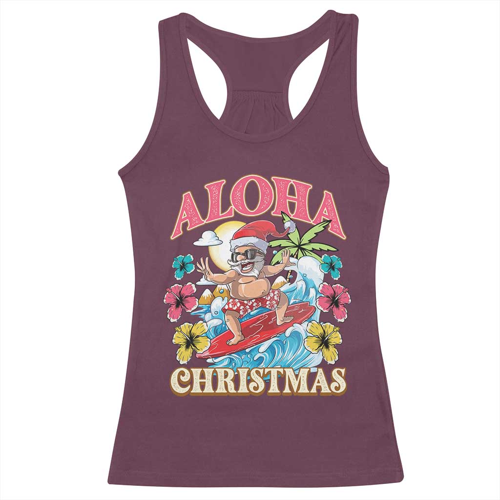 Christmas in Hawaii Racerback Tank Top Aloha Mele Kalikimaka Hawaiian Tropical Surfing Santa TS02 Maroon Print Your Wear