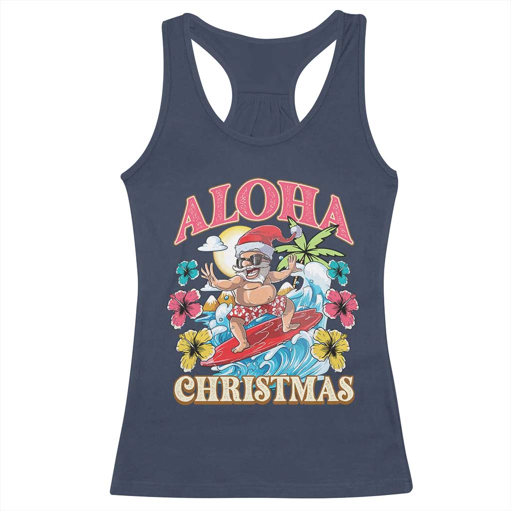 Christmas in Hawaii Racerback Tank Top Aloha Mele Kalikimaka Hawaiian Tropical Surfing Santa TS02 Navy Print Your Wear