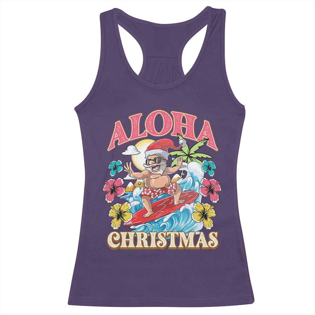 Christmas in Hawaii Racerback Tank Top Aloha Mele Kalikimaka Hawaiian Tropical Surfing Santa TS02 Purple Print Your Wear