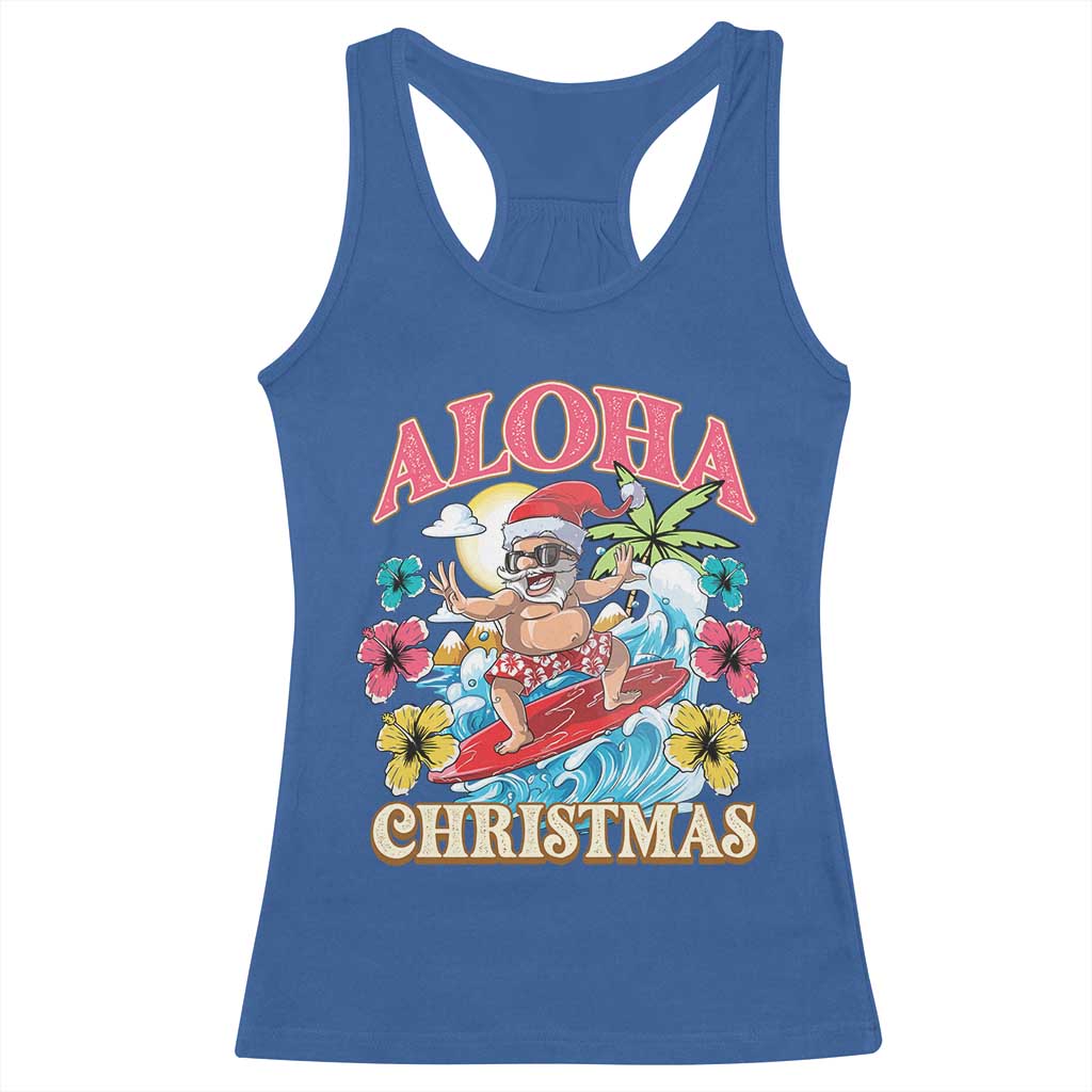 Christmas in Hawaii Racerback Tank Top Aloha Mele Kalikimaka Hawaiian Tropical Surfing Santa TS02 Royal Blue Print Your Wear