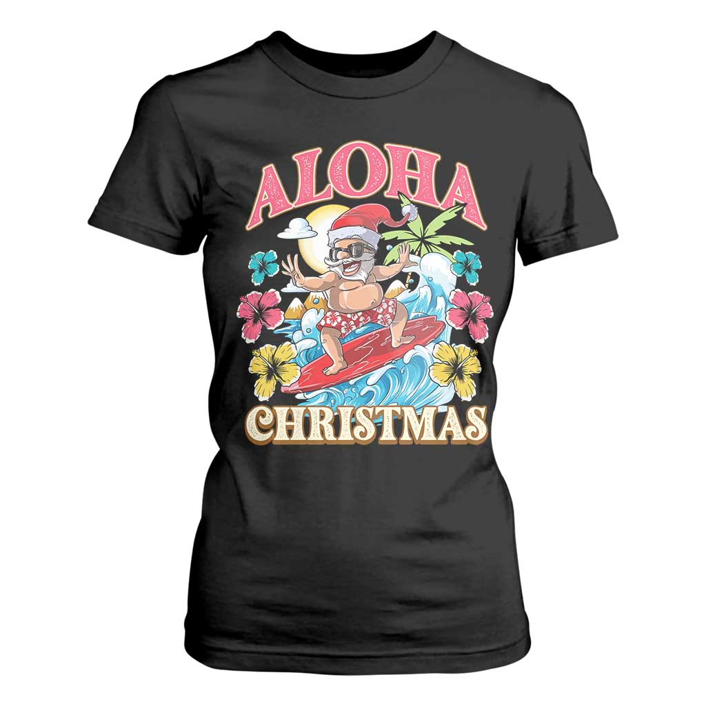 Christmas in Hawaii T Shirt For Women Aloha Mele Kalikimaka Hawaiian Tropical Surfing Santa TS02 Black Print Your Wear