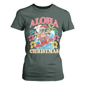 Christmas in Hawaii T Shirt For Women Aloha Mele Kalikimaka Hawaiian Tropical Surfing Santa TS02 Dark Forest Green Print Your Wear