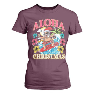 Christmas in Hawaii T Shirt For Women Aloha Mele Kalikimaka Hawaiian Tropical Surfing Santa TS02 Maroon Print Your Wear