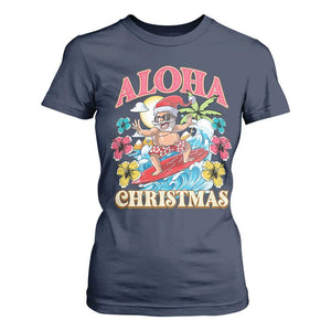Christmas in Hawaii T Shirt For Women Aloha Mele Kalikimaka Hawaiian Tropical Surfing Santa TS02 Navy Print Your Wear