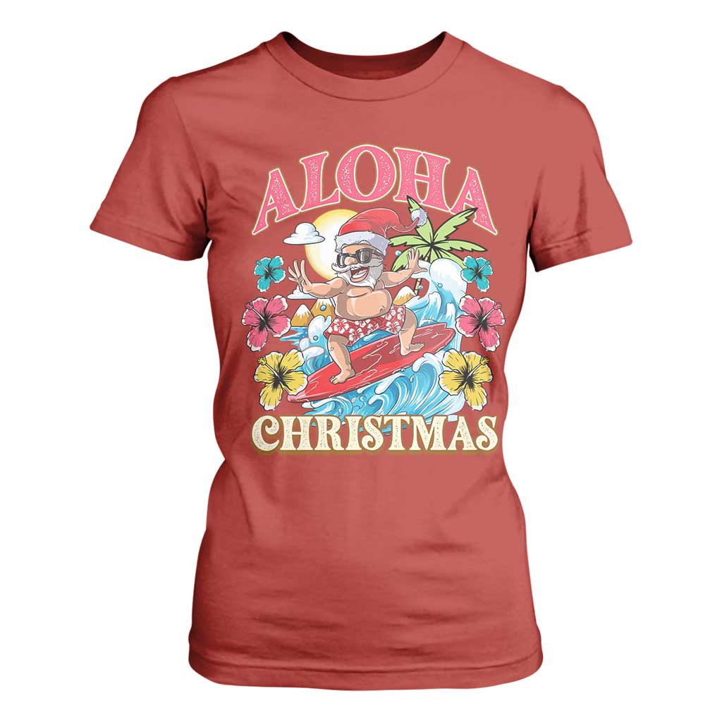Christmas in Hawaii T Shirt For Women Aloha Mele Kalikimaka Hawaiian Tropical Surfing Santa TS02 Red Print Your Wear