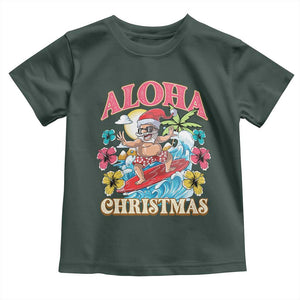 Christmas in Hawaii Toddler T Shirt Aloha Mele Kalikimaka Hawaiian Tropical Surfing Santa TS02 Dark Forest Green Print Your Wear