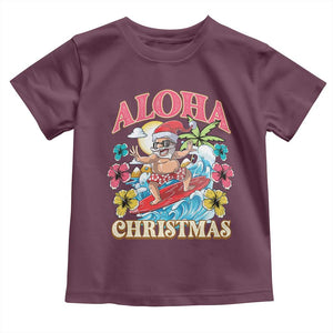 Christmas in Hawaii Toddler T Shirt Aloha Mele Kalikimaka Hawaiian Tropical Surfing Santa TS02 Maroon Print Your Wear
