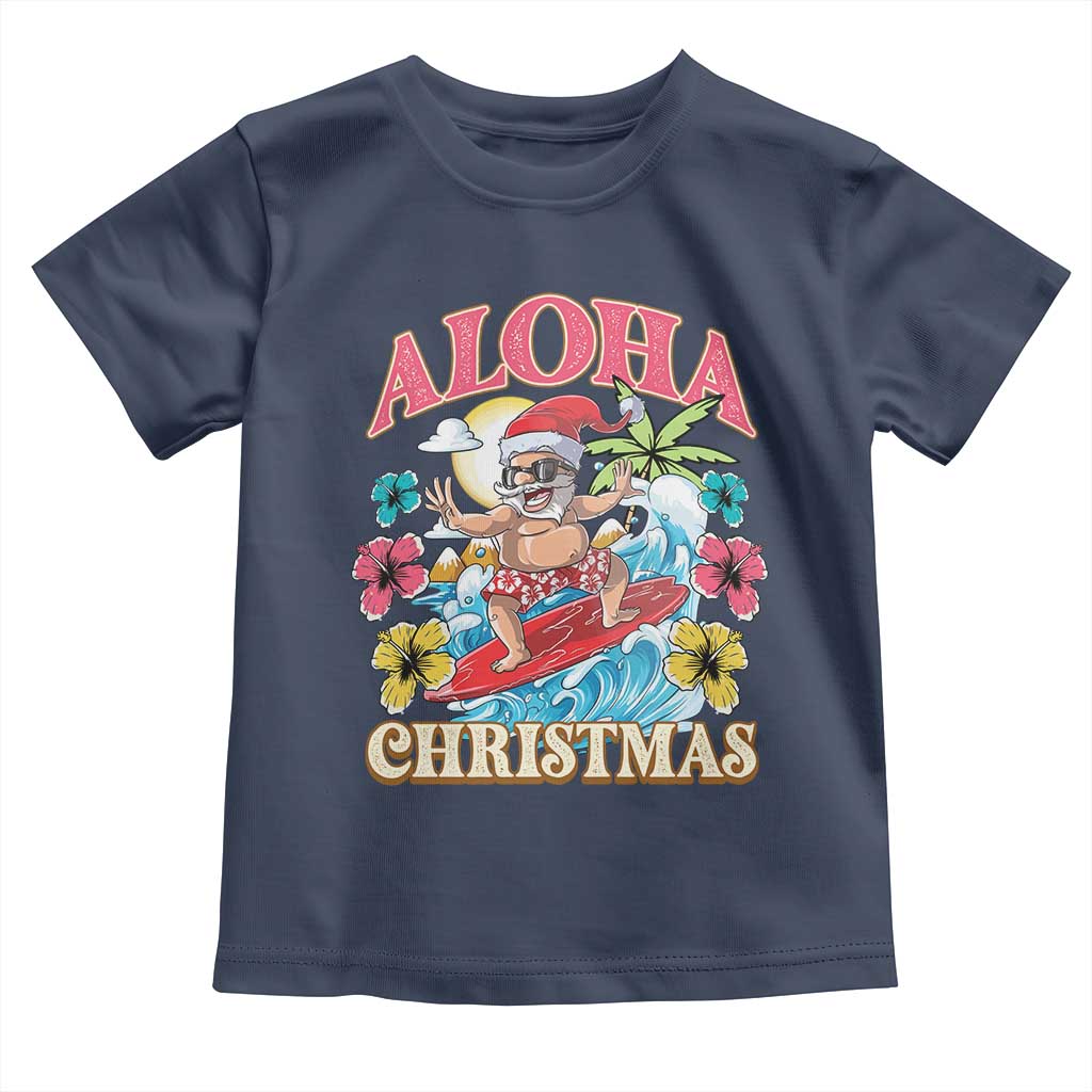 Christmas in Hawaii Toddler T Shirt Aloha Mele Kalikimaka Hawaiian Tropical Surfing Santa TS02 Navy Print Your Wear