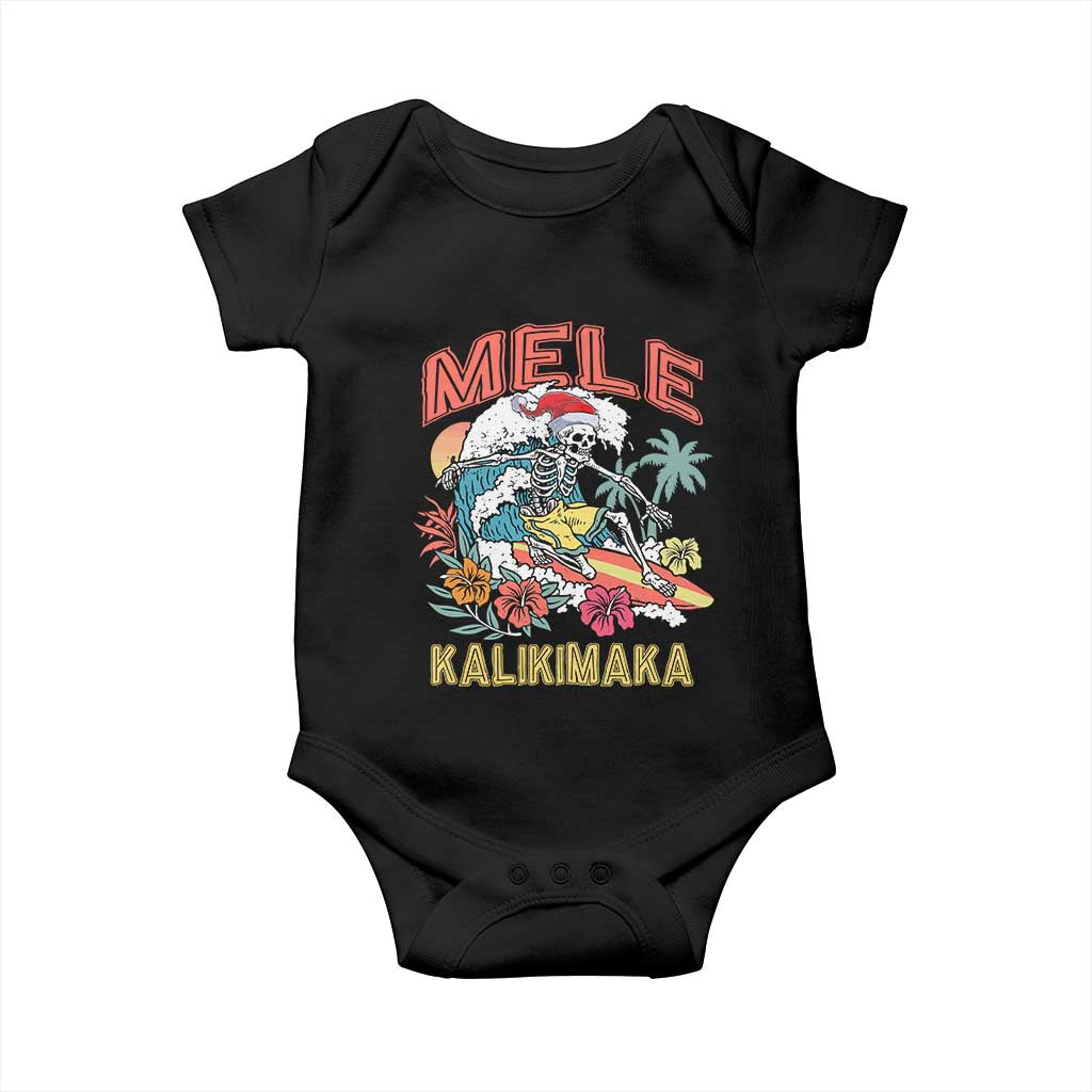 Christmas in Hawaii Baby Onesie Mele Kalikimaka Hawaiian Tropical Surfing Skeleton TS02 Black Print Your Wear