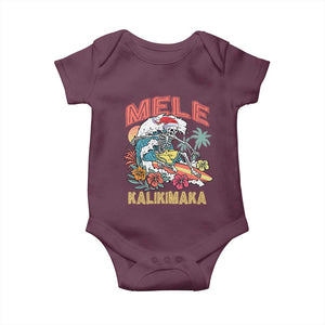 Christmas in Hawaii Baby Onesie Mele Kalikimaka Hawaiian Tropical Surfing Skeleton TS02 Maroon Print Your Wear