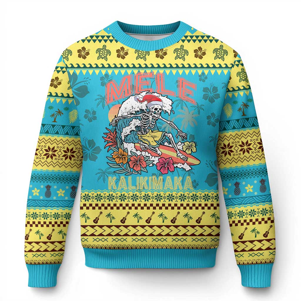 Xmas in Hawaii Ugly Christmas Sweater Mele Kalikimaka Hawaiian Tropical Surfing Skeleton TS02 Hawaii Print Your Wear