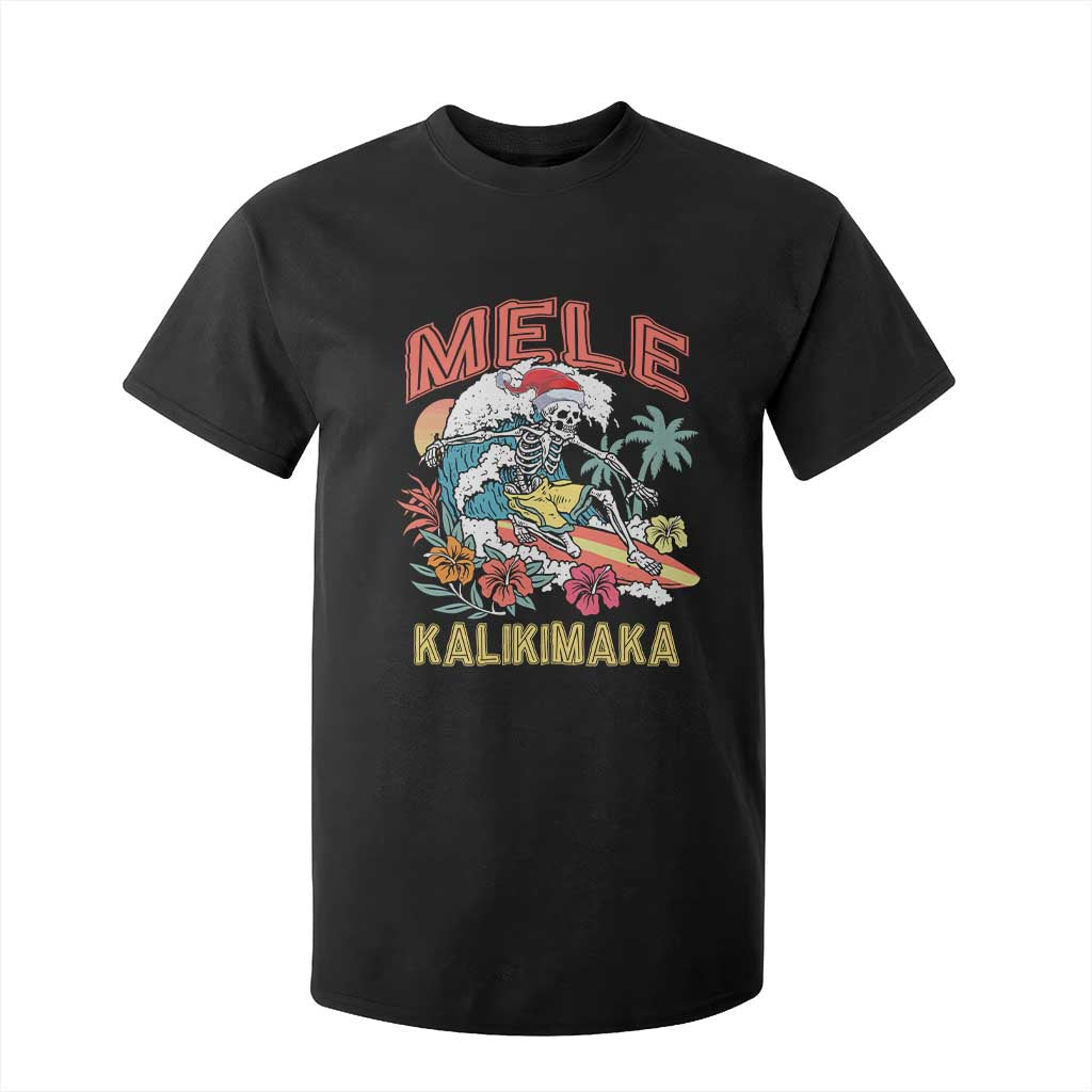 Christmas in Hawaii T Shirt For Kid Mele Kalikimaka Hawaiian Tropical Surfing Skeleton TS02 Black Print Your Wear