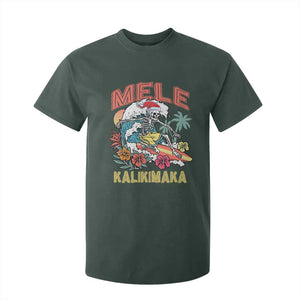 Christmas in Hawaii T Shirt For Kid Mele Kalikimaka Hawaiian Tropical Surfing Skeleton TS02 Dark Forest Green Print Your Wear