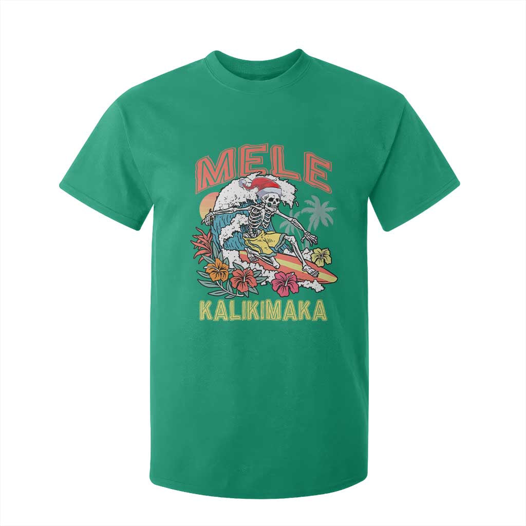 Christmas in Hawaii T Shirt For Kid Mele Kalikimaka Hawaiian Tropical Surfing Skeleton TS02 Irish Green Print Your Wear