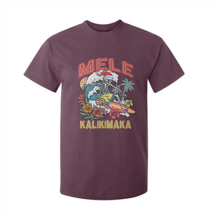 Christmas in Hawaii T Shirt For Kid Mele Kalikimaka Hawaiian Tropical Surfing Skeleton TS02 Maroon Print Your Wear