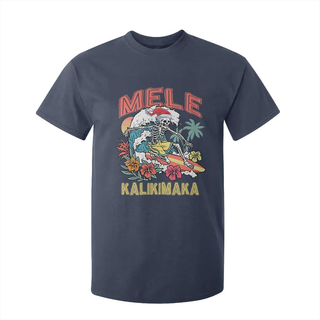 Christmas in Hawaii T Shirt For Kid Mele Kalikimaka Hawaiian Tropical Surfing Skeleton TS02 Navy Print Your Wear