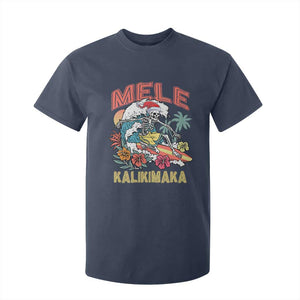 Christmas in Hawaii T Shirt For Kid Mele Kalikimaka Hawaiian Tropical Surfing Skeleton TS02 Navy Print Your Wear