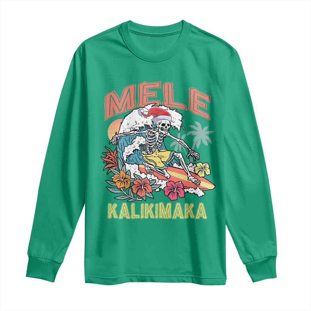 Christmas in Hawaii Long Sleeve Shirt Mele Kalikimaka Hawaiian Tropical Surfing Skeleton TS02 Irish Green Print Your Wear