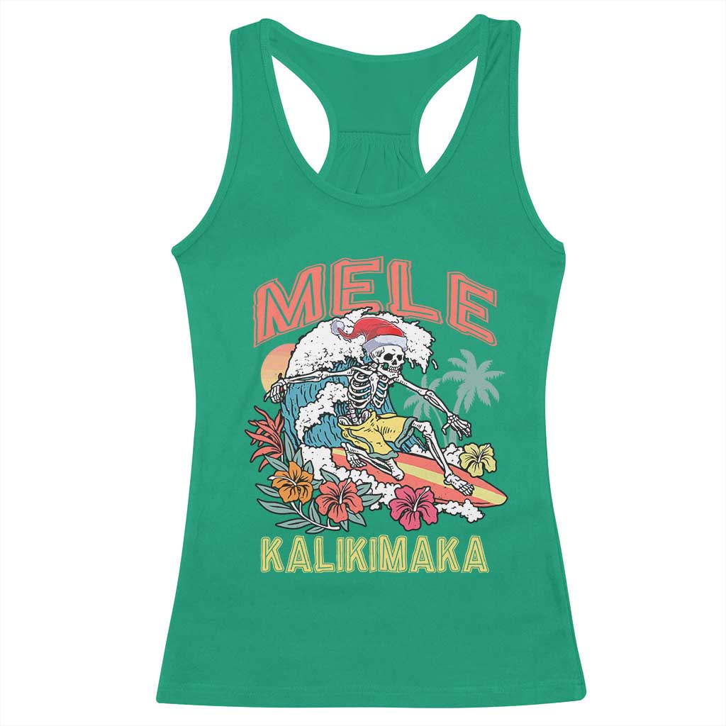 Christmas in Hawaii Racerback Tank Top Mele Kalikimaka Hawaiian Tropical Surfing Skeleton TS02 Irish Green Print Your Wear