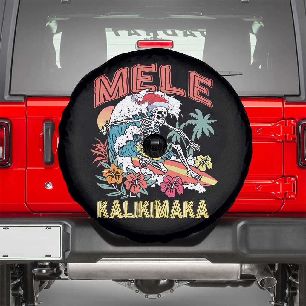 Hawaiian Christmas Surfing Skeleton Spare Tire Cover Mele Kalikimaka Tropical Xmas in Hawaii TS02 Black Print Your Wear