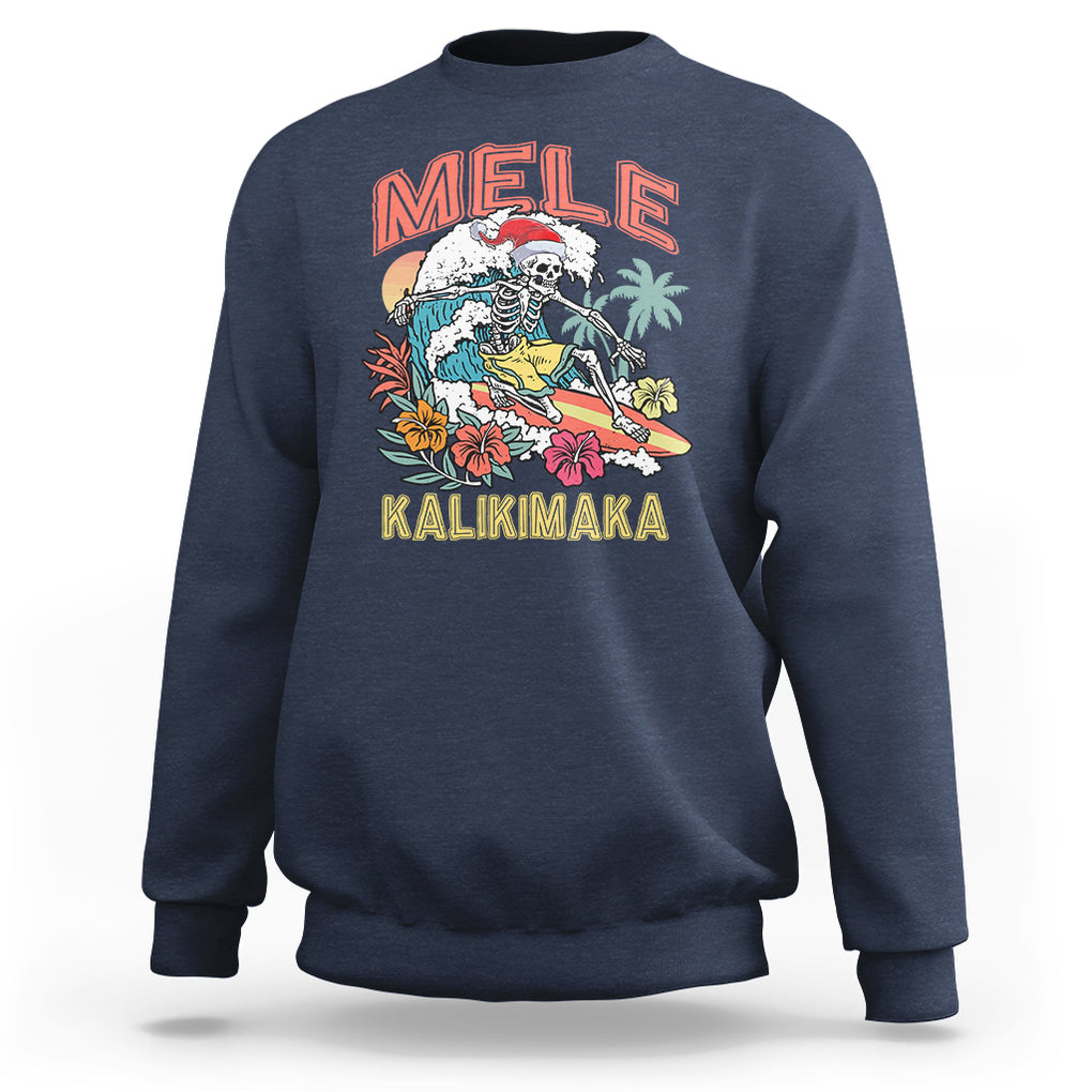 Mele Kalikimaka Hawaiian Christmas Tropical Xmas Surfing Skeleton Sweatshirt TS02 Navy Printyourwear