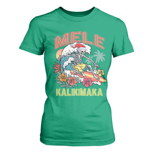 Christmas in Hawaii T Shirt For Women Mele Kalikimaka Hawaiian Tropical Surfing Skeleton TS02 Irish Green Print Your Wear